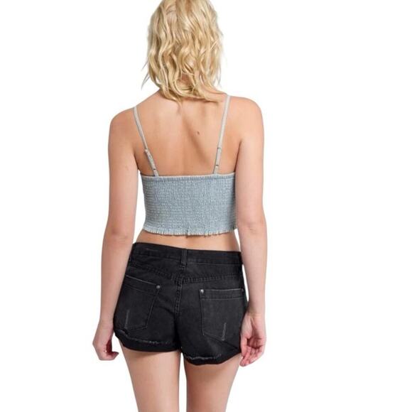 NWT American Eagle Cropped Tank Top Size M Blue Denim Chambray Smocked Y2K Twee - Picture 6 of 13